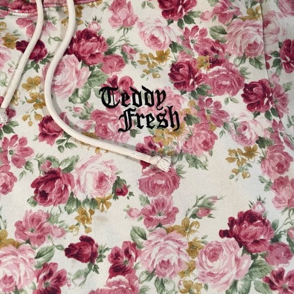 Teddy Fresh 100% cotton floral hoodie with embroidered logo, unisex size small. - Picture 2 of 9
